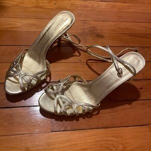 J. Crew Leather Gold Ankle Strap Heel Sandals